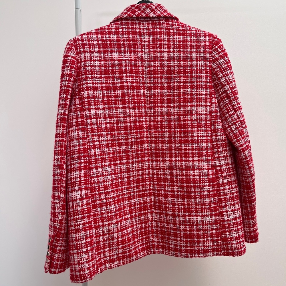 Self-Portrait boucle checked blazer red white tweed jacket Valentine’s Day ASO - Picture 12 of 16